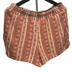 Knox Rose Boho Smocked Waist Geometric Batik Print Lined Shorts Red White Medium